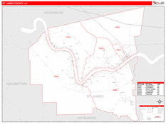 St. James Parish (County), LA Digital Map Red Line Style